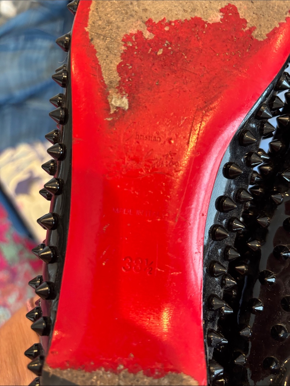 Christian Louboutin Black Patent Spike-Embellished Ballet Flats - Picture 8 of 8